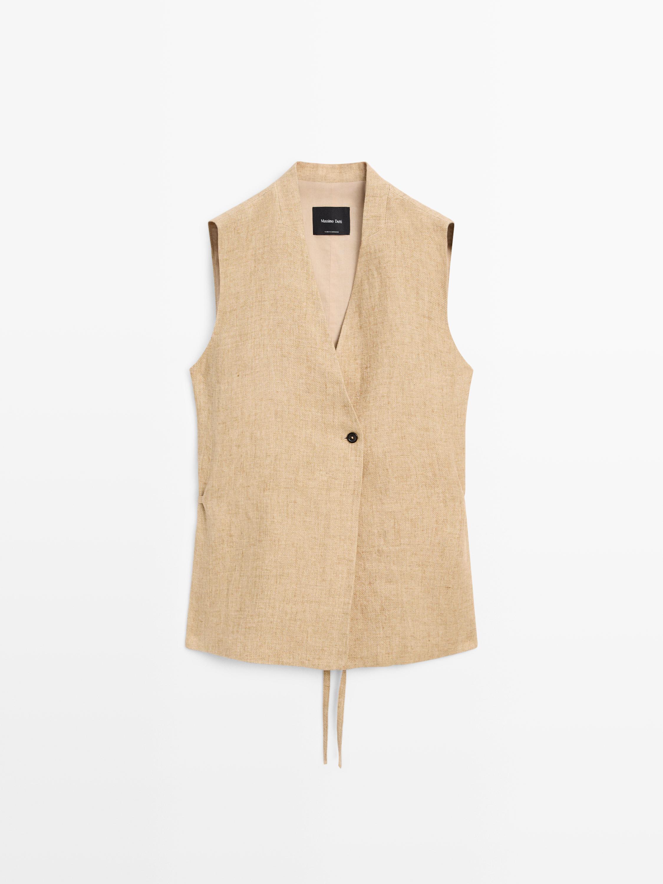 Veste sans manches croisée lin